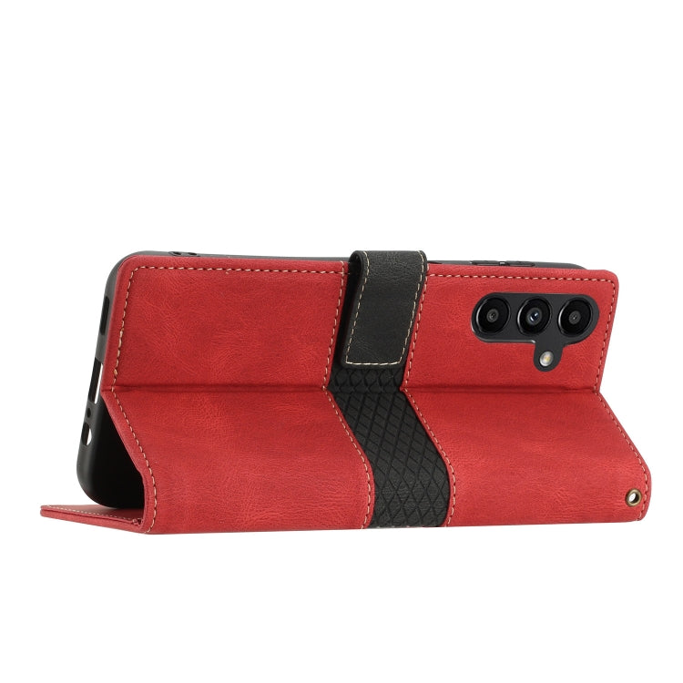 For Samsung Galaxy A05s Grid Stitching Leather Phone Case with Lanyard