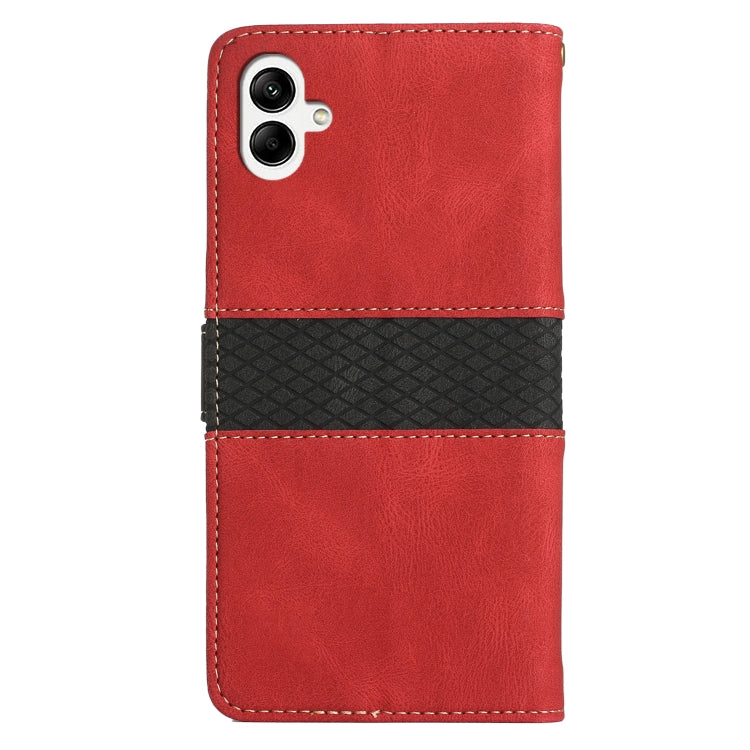 For Samsung Galaxy A06 4G Grid Stitching Leather Phone Case with Lanyard
