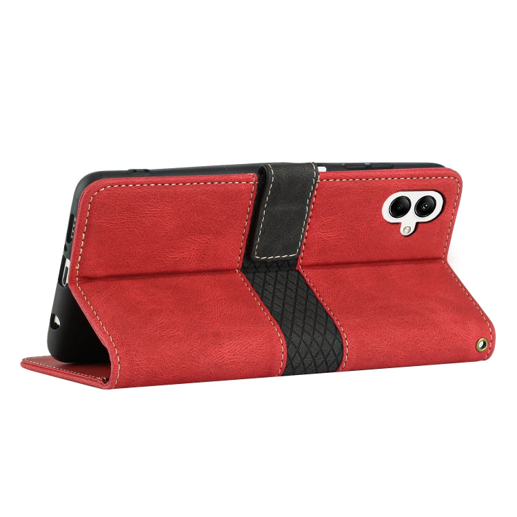 For Samsung Galaxy A06 4G Grid Stitching Leather Phone Case with Lanyard