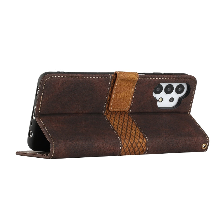 For Samsung Galaxy A13 4G / 5G Grid Stitching Leather Phone Case with Lanyard