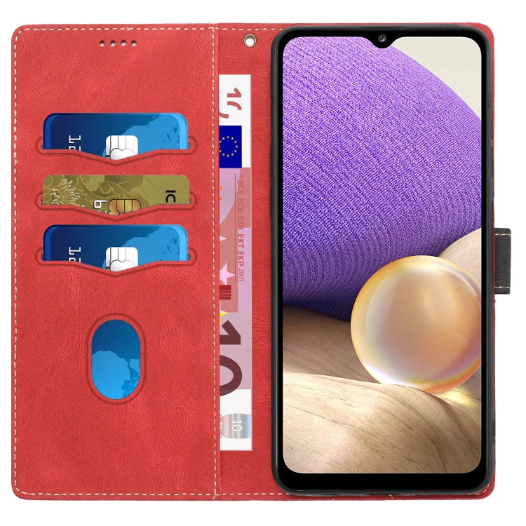 For Samsung Galaxy A13 4G / 5G Grid Stitching Leather Phone Case with Lanyard