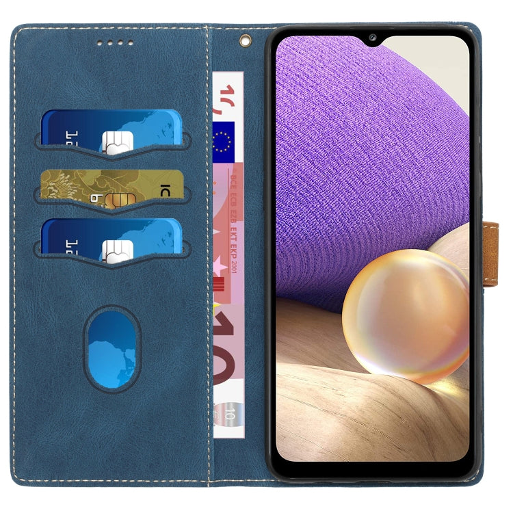 For Samsung Galaxy A32 4G Grid Stitching Leather Phone Case with Lanyard
