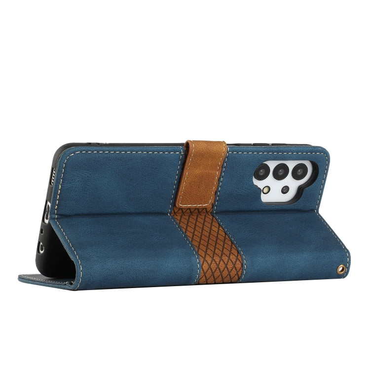 For Samsung Galaxy A32 4G Grid Stitching Leather Phone Case with Lanyard