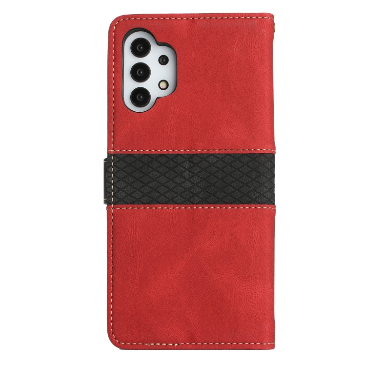 For Samsung Galaxy A32 4G Grid Stitching Leather Phone Case with Lanyard