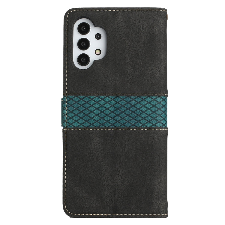 For Samsung Galaxy A32 4G Grid Stitching Leather Phone Case with Lanyard