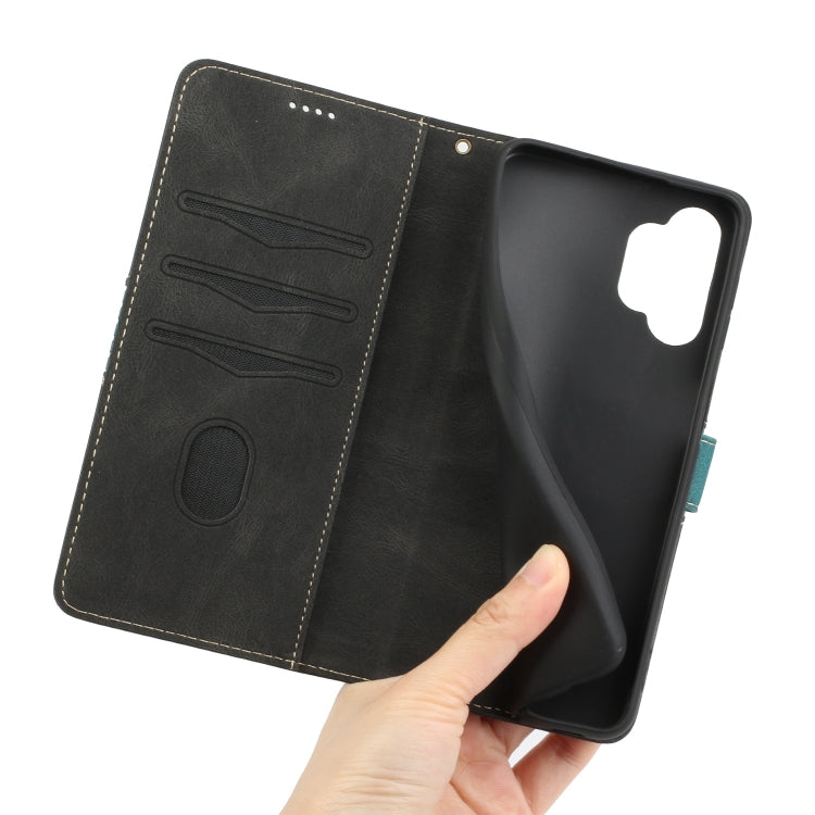 For Samsung Galaxy A32 4G Grid Stitching Leather Phone Case with Lanyard