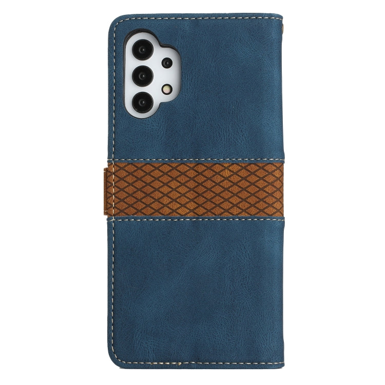 For Samsung Galaxy A32 5G Grid Stitching Leather Phone Case with Lanyard