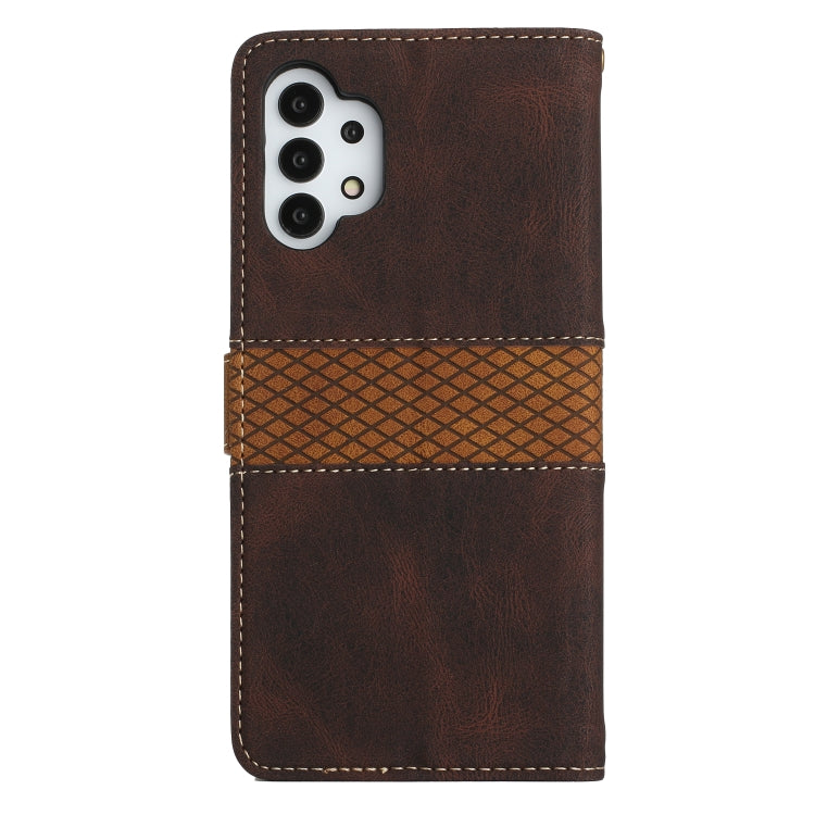 For Samsung Galaxy A32 5G Grid Stitching Leather Phone Case with Lanyard