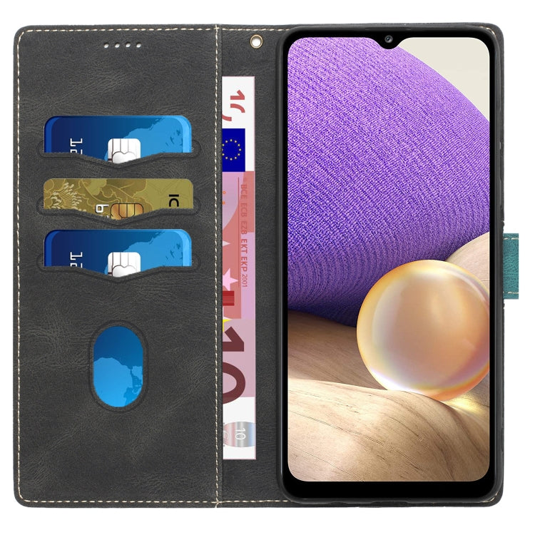 For Samsung Galaxy A32 5G Grid Stitching Leather Phone Case with Lanyard