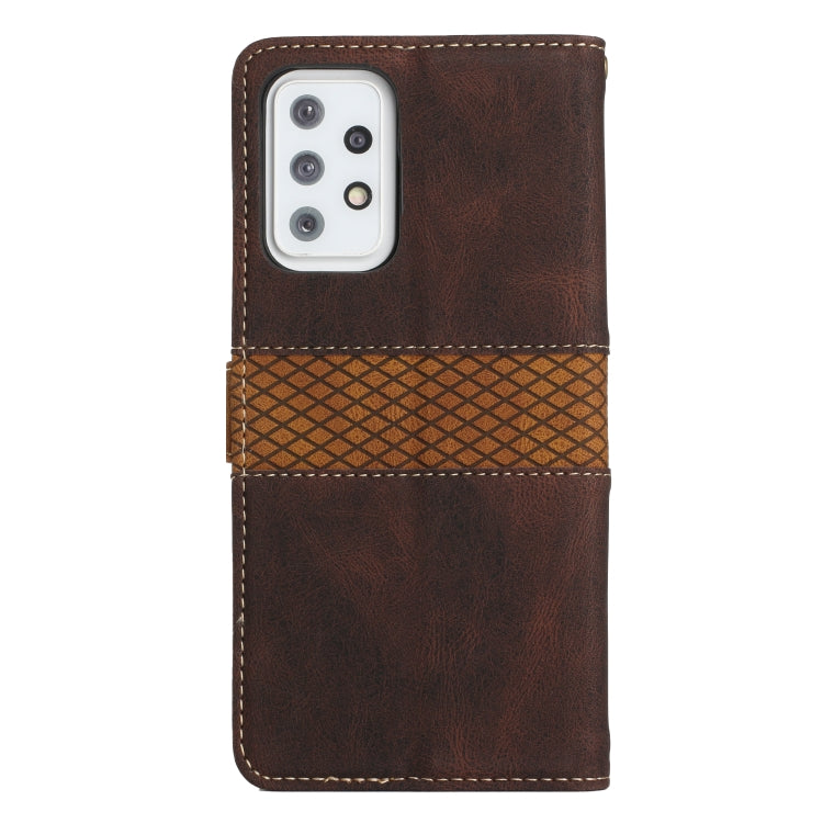 For Samsung Galaxy A33 5G Grid Stitching Leather Phone Case with Lanyard
