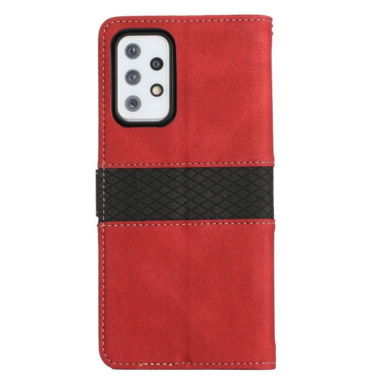 For Samsung Galaxy A33 5G Grid Stitching Leather Phone Case with Lanyard