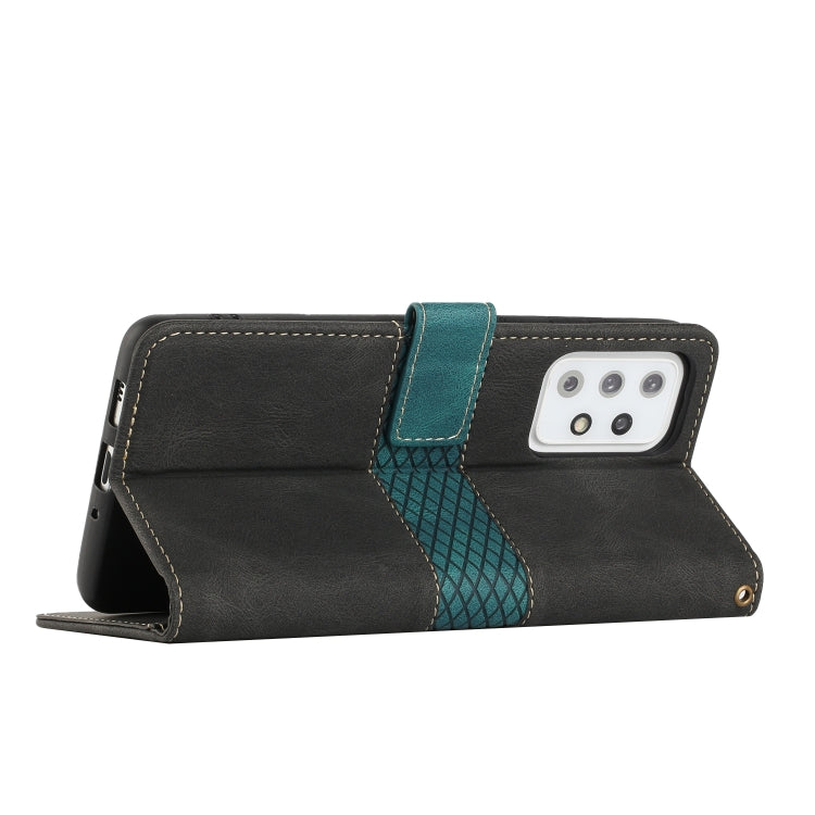 For Samsung Galaxy A33 5G Grid Stitching Leather Phone Case with Lanyard