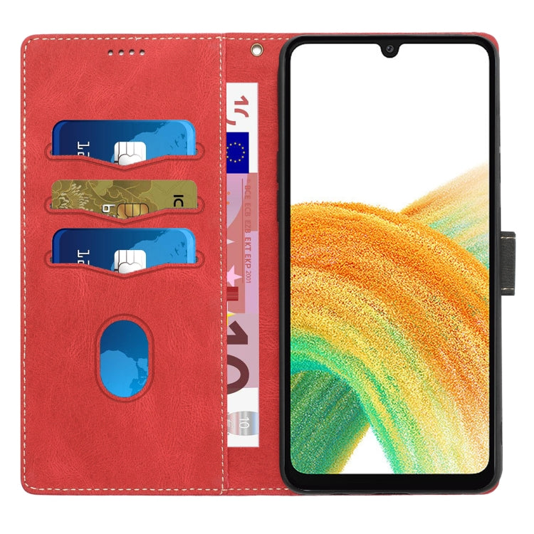 For Samsung Galaxy A34 5G Grid Stitching Leather Phone Case with Lanyard