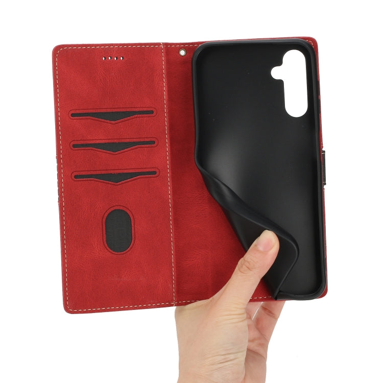 For Samsung Galaxy A34 5G Grid Stitching Leather Phone Case with Lanyard