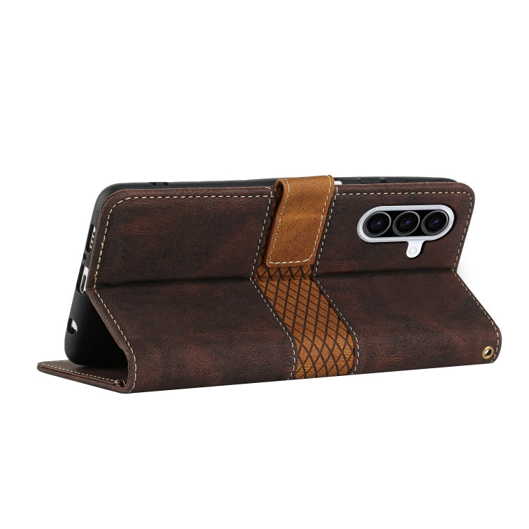 For Samsung Galaxy A36 5G Grid Stitching Leather Phone Case with Lanyard