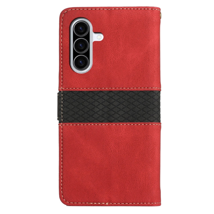 For Samsung Galaxy A36 5G Grid Stitching Leather Phone Case with Lanyard