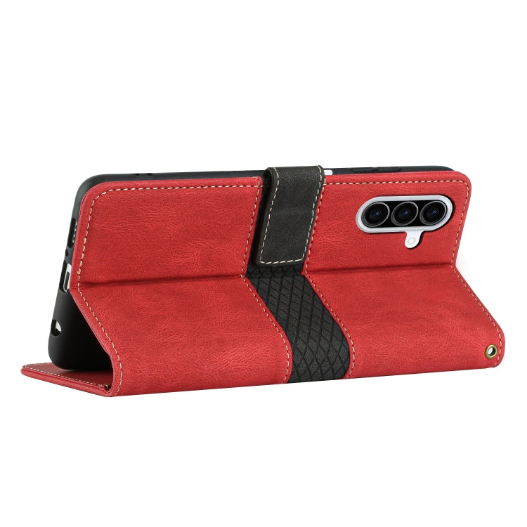 For Samsung Galaxy A36 5G Grid Stitching Leather Phone Case with Lanyard
