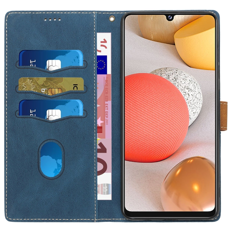 For Samsung Galaxy A42 / M42 5G Grid Stitching Leather Phone Case with Lanyard