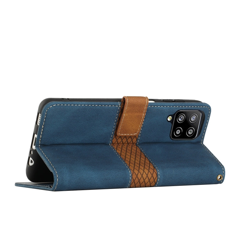 For Samsung Galaxy A42 / M42 5G Grid Stitching Leather Phone Case with Lanyard