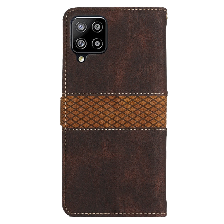 For Samsung Galaxy A42 / M42 5G Grid Stitching Leather Phone Case with Lanyard