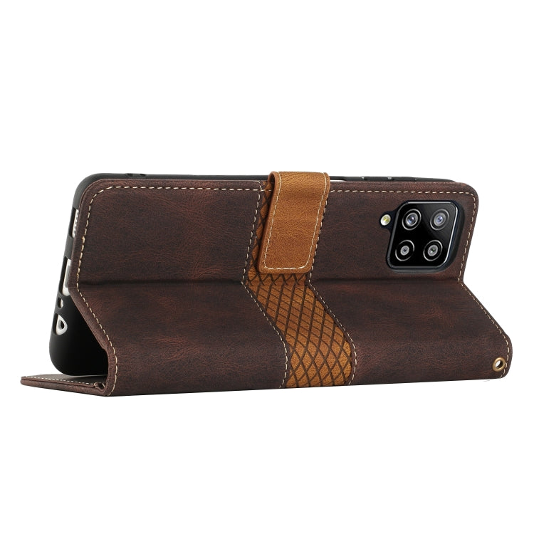 For Samsung Galaxy A42 / M42 5G Grid Stitching Leather Phone Case with Lanyard