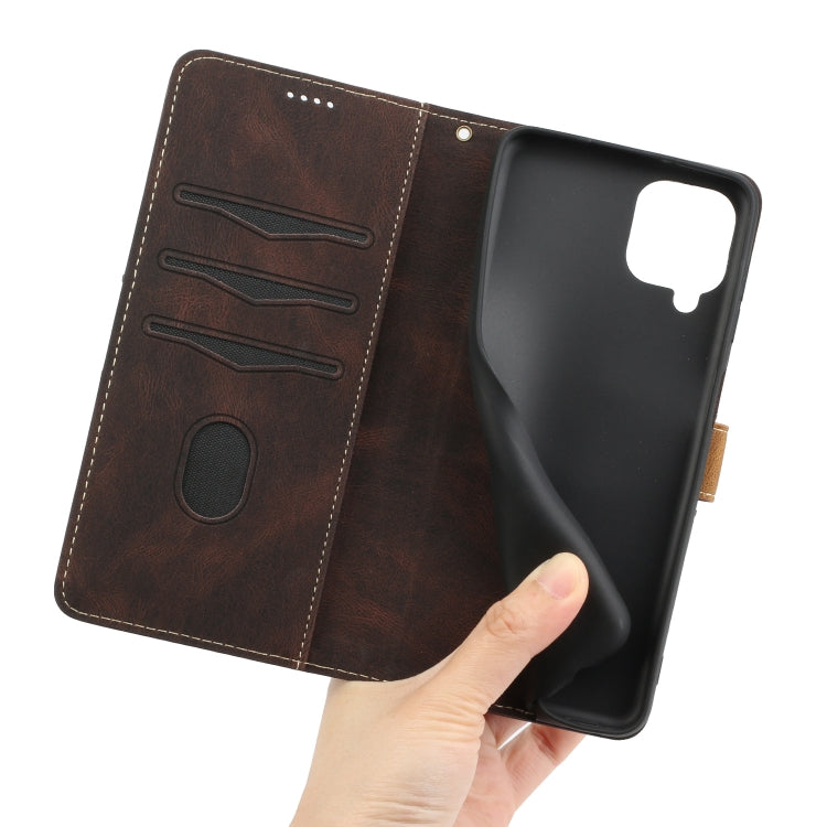 For Samsung Galaxy A42 / M42 5G Grid Stitching Leather Phone Case with Lanyard