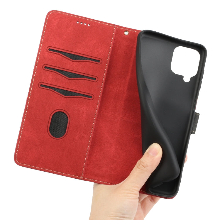 For Samsung Galaxy A42 / M42 5G Grid Stitching Leather Phone Case with Lanyard