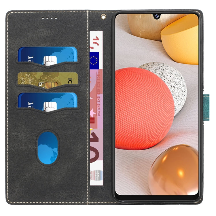For Samsung Galaxy A42 / M42 5G Grid Stitching Leather Phone Case with Lanyard