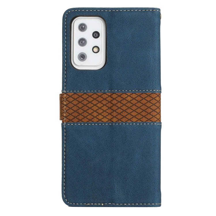 For Samsung Galaxy A52 5G / 4G Grid Stitching Leather Phone Case with Lanyard