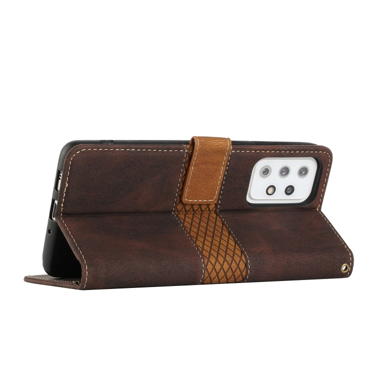 For Samsung Galaxy A52 5G / 4G Grid Stitching Leather Phone Case with Lanyard