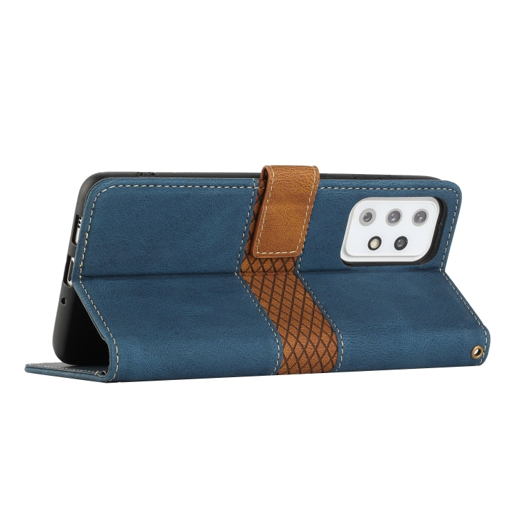 For Samsung Galaxy A53 5G Grid Stitching Leather Phone Case with Lanyard
