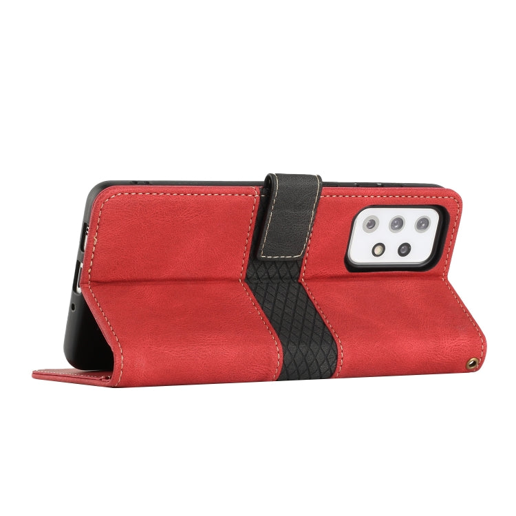 For Samsung Galaxy A53 5G Grid Stitching Leather Phone Case with Lanyard