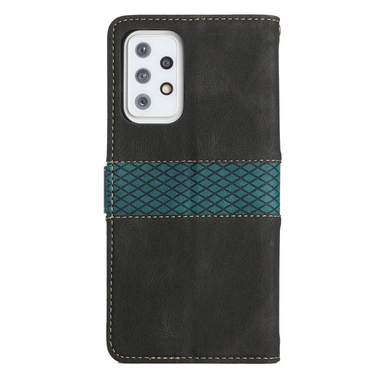 For Samsung Galaxy A53 5G Grid Stitching Leather Phone Case with Lanyard