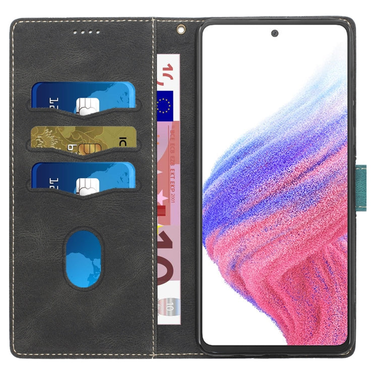 For Samsung Galaxy A53 5G Grid Stitching Leather Phone Case with Lanyard
