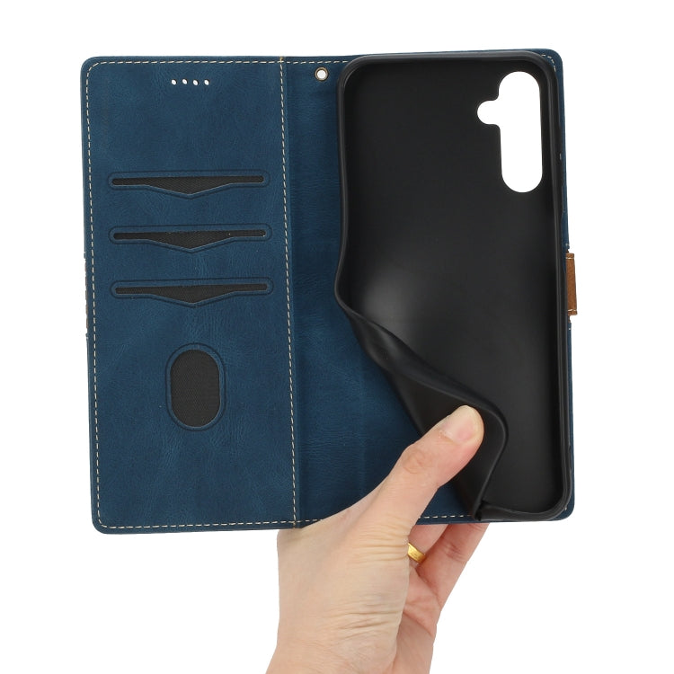 For Samsung Galaxy A54 5G Grid Stitching Leather Phone Case with Lanyard