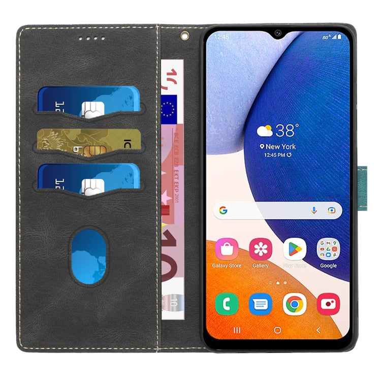 For Samsung Galaxy A55 5G Grid Stitching Leather Phone Case with Lanyard