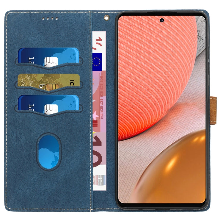 For Samsung Galaxy A72 5G / 4G Grid Stitching Leather Phone Case with Lanyard