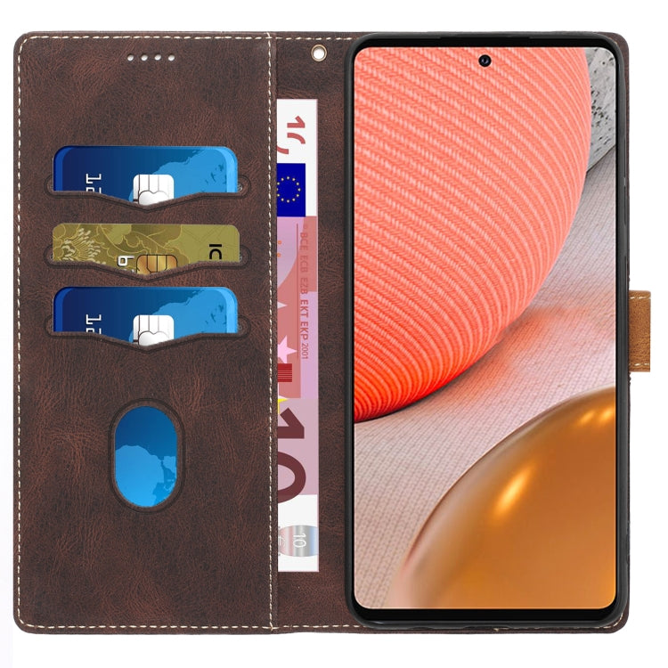 For Samsung Galaxy A72 5G / 4G Grid Stitching Leather Phone Case with Lanyard