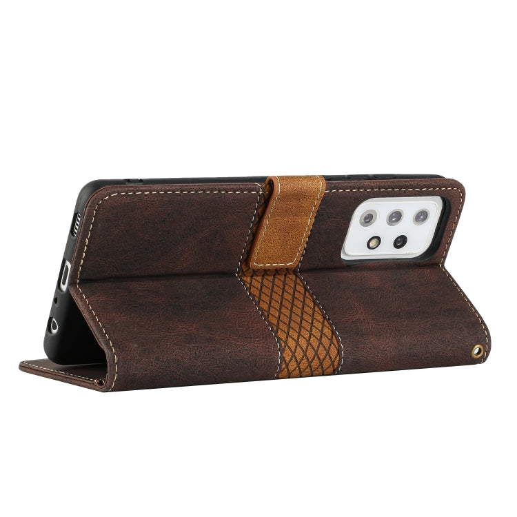 For Samsung Galaxy A72 5G / 4G Grid Stitching Leather Phone Case with Lanyard