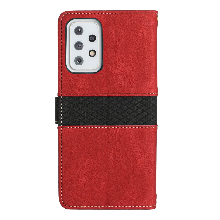 For Samsung Galaxy A72 5G / 4G Grid Stitching Leather Phone Case with Lanyard