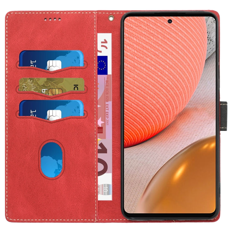 For Samsung Galaxy A72 5G / 4G Grid Stitching Leather Phone Case with Lanyard