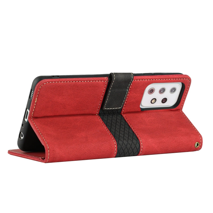 For Samsung Galaxy A72 5G / 4G Grid Stitching Leather Phone Case with Lanyard