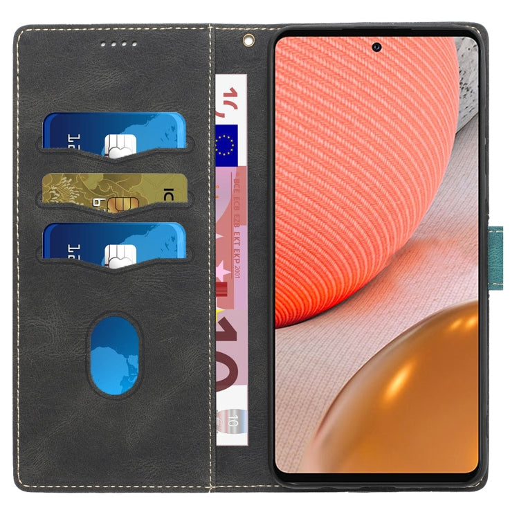 For Samsung Galaxy A72 5G / 4G Grid Stitching Leather Phone Case with Lanyard