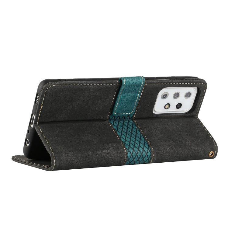 For Samsung Galaxy A72 5G / 4G Grid Stitching Leather Phone Case with Lanyard