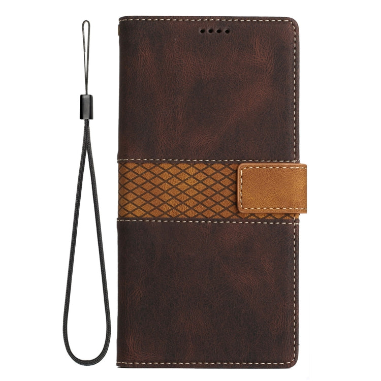 For Samsung Galaxy A35 5G Grid Stitching Leather Phone Case with Lanyard