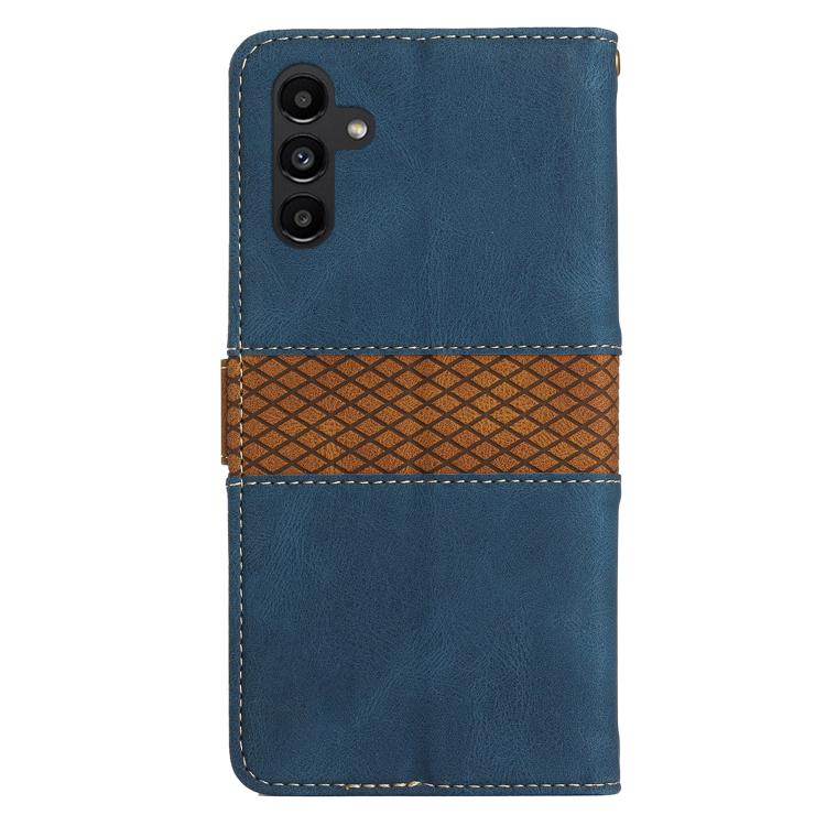 For Samsung Galaxy A26 5G Grid Stitching Leather Phone Case with Lanyard