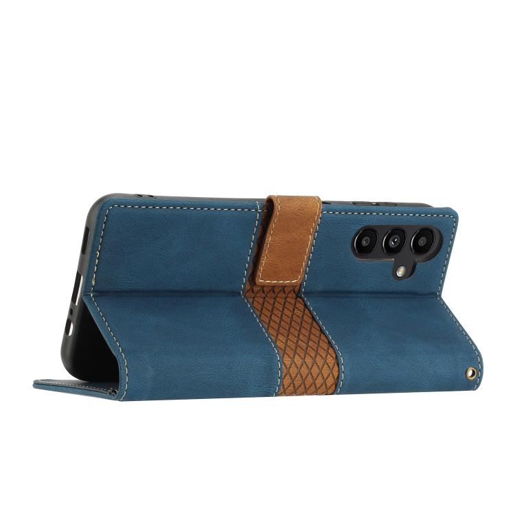 For Samsung Galaxy A26 5G Grid Stitching Leather Phone Case with Lanyard
