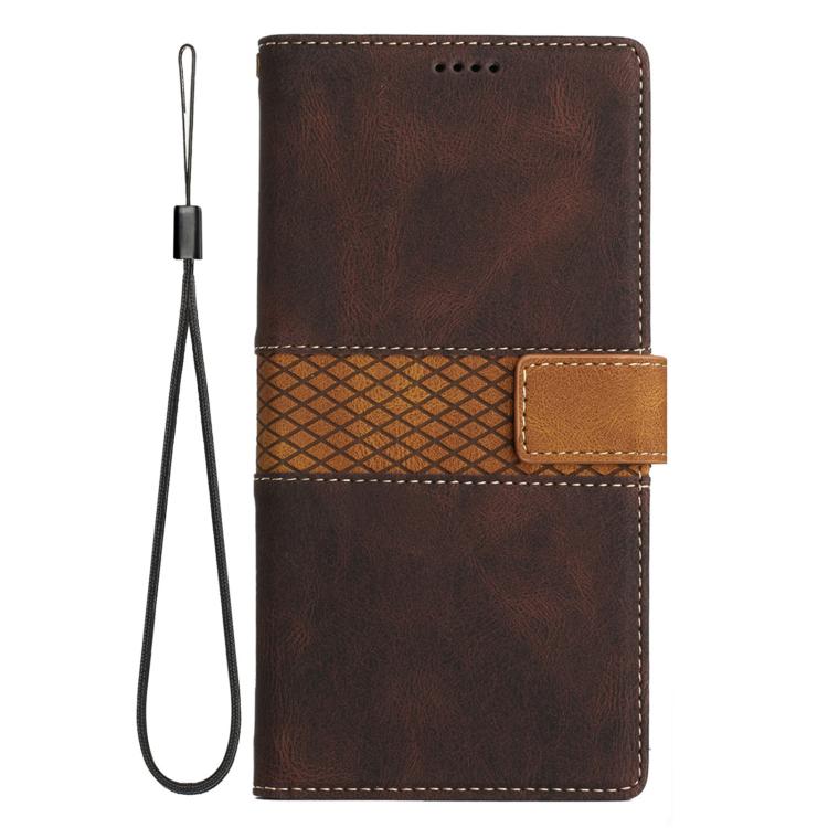 For Samsung Galaxy A26 5G Grid Stitching Leather Phone Case with Lanyard