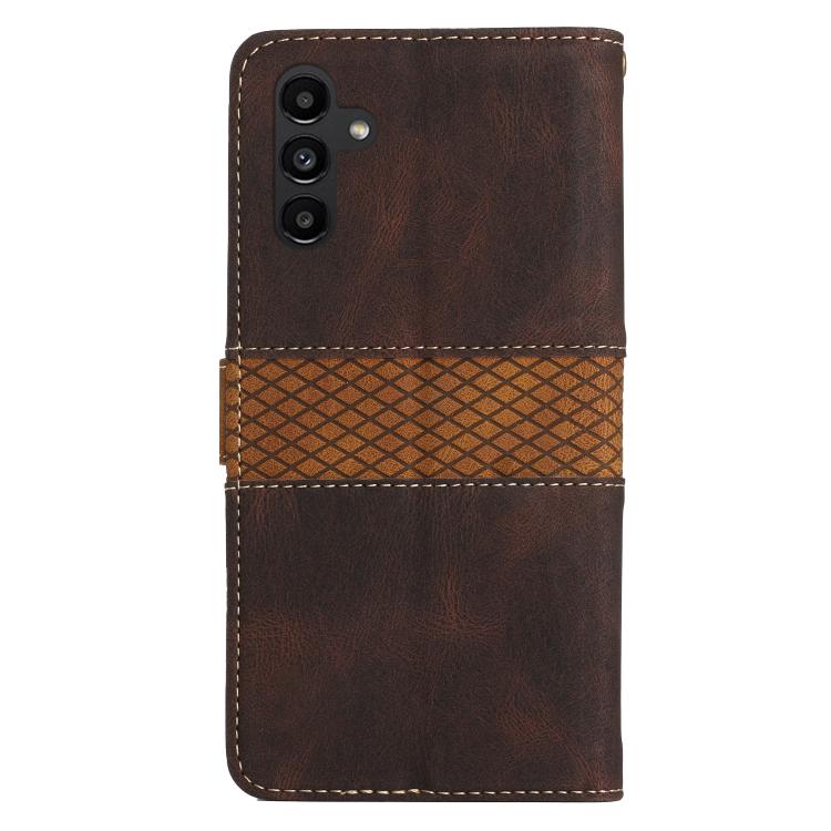 For Samsung Galaxy A26 5G Grid Stitching Leather Phone Case with Lanyard