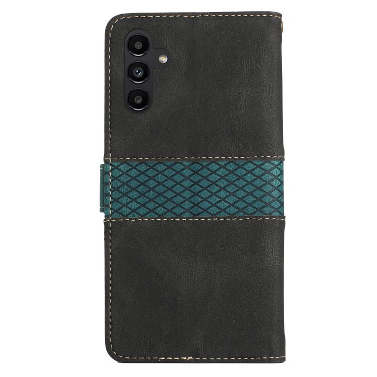 For Samsung Galaxy A26 5G Grid Stitching Leather Phone Case with Lanyard